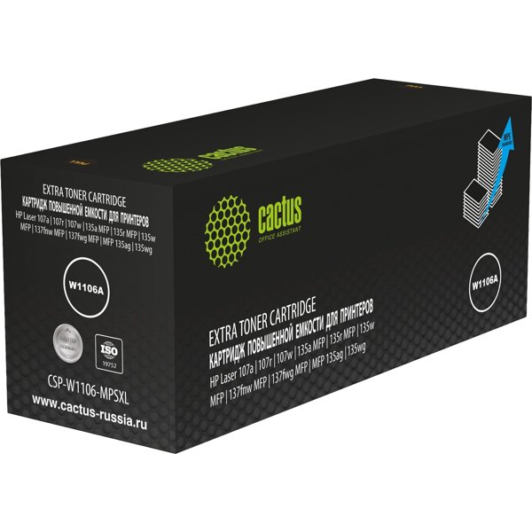 Картридж лазерный Cactus CSP-W1106-MPSXL W1106A черный (10000стр.) для HP Laser 107a/107r/107w/135a MFP/135r MFP/135w MFP/137fnw MFP/137fwg MFP/MFP 135ag/135wg