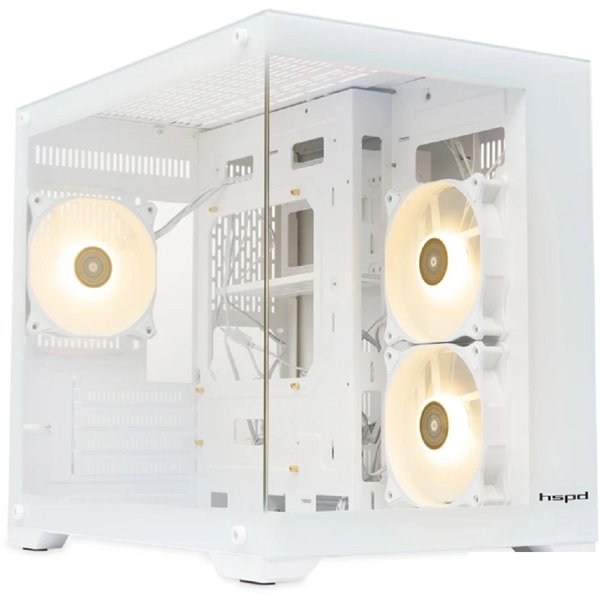 Case HSPD F330, Panoramic Mini-tower, White, TG, 0.5 SPCC, 3x120mm ARGB (FN027) mATX, mITX 160/400/200mm 1x2.5", 2x3.5", 4xPCI 1xUSB-C 3.0, 2xUSB-A1.0 428x280x375mm