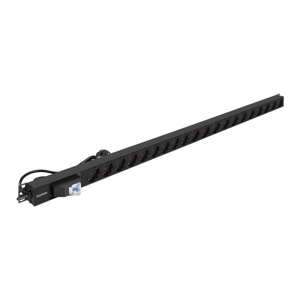 Exegate EX296173RUS Блок розеток вертикальный ExeGate ServerPro PDU-V201 Al-20S-EU3-1P (19", 1U, Алюминий,20 Schuko, кабель с евровилкой VDE-250V-16A-3*2.5mm2, 3 метра, автомат защиты, черный, RTL)