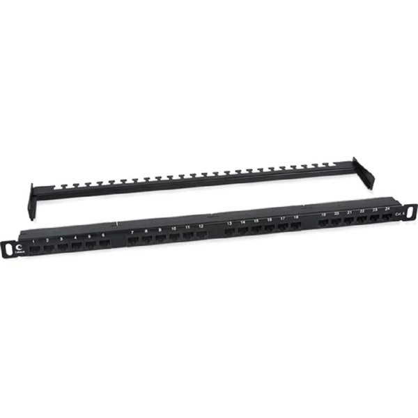 Cabeus PLHD-24-Cat.6-Dual-180-0,5U Патч-панель высокой плотности 19" (0,5U), 24 порта RJ-45, категория 6, Dual IDC,180 градусов, с задним кабельным организатором