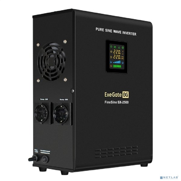 Exegate EX296002RUS ИБП (инвертор, синус, для котла) настенный ExeGate FineSine SX-2500.LCD.AVR.2SH <2500VA/1800W, чистая синусоида, цветной LCD-дисплей, AVR, 2*Schuko, линейно-интерактивный, внешняя