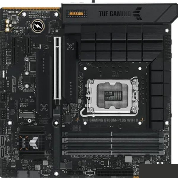 ASUS TUF GAMING B760M-PLUS WIFI II (Socket 1700, mATX, 4xDDR5(192GB),DP/HDMI, 1xPCIe 5.0x16/1xPCIe 4.0x4/1xPCIe 3.0, 1xLAN (2.5GbE), Wi-Fi, BT,4xSATA 6Gb/s, 3xM.2, 1xType-C, 3xUSB 3.2, 4xUSB 2.0)
