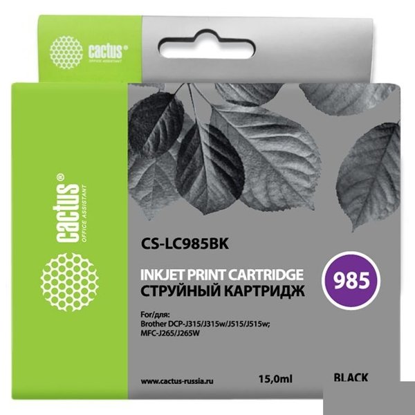 Картридж струйный Cactus CS-LC985BK черный для Brother DCPJ315W/DCPJ515W/MFCJ265W (15мл)