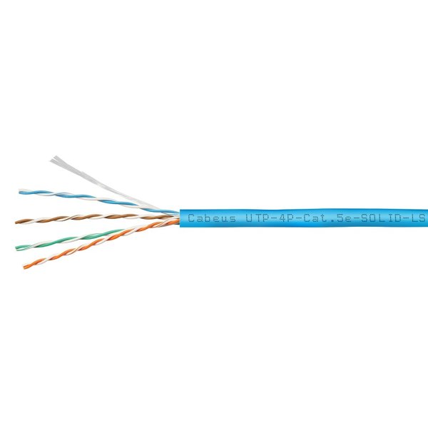 Cabeus UTP-4P-Cat.5e-SOLID-LSZH-BL-100 Кабель витая пара UTP (U/UTP), категория 5e, 4 пары (24 AWG), одножильный, синий, LSZH, нг(А)-HF, (100 м)