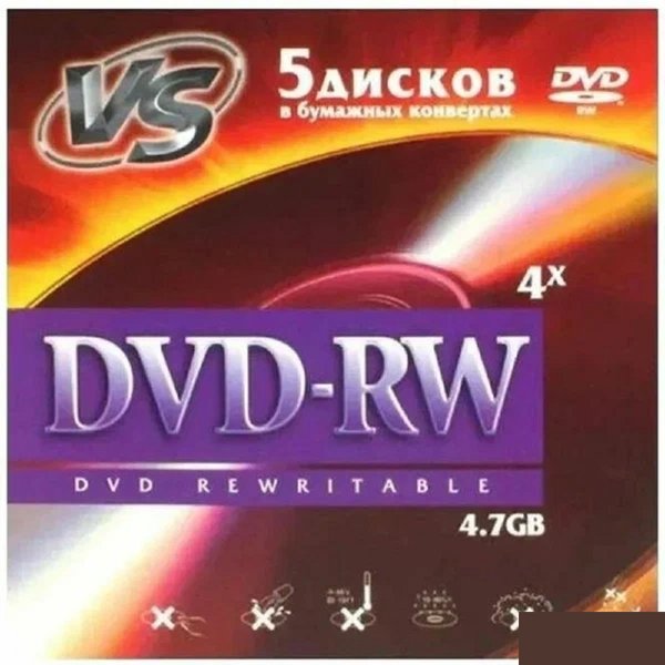 VS DVD-RW 4,7 GB 4x конверт/5 (620786)