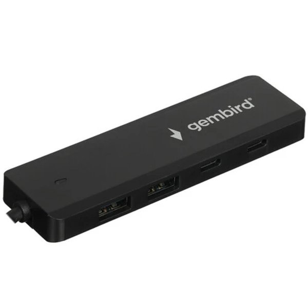 Gembird Разветвитель USB3.1 2xUSB, 2xType-C, с доп.пит (Type-C), кабель USB 19см, черный, коробка (UHB-C415)
