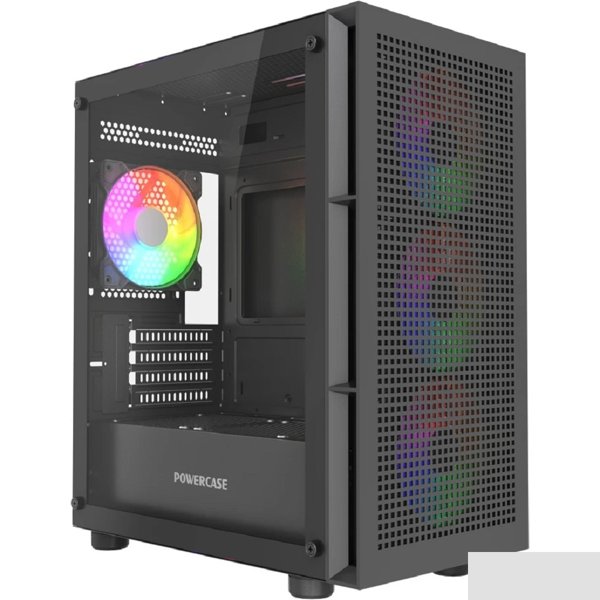 Powercase Mistral Micro EM17, Tempered Glass, 4x120mm ARGB PWM fan, чёрный, mATX (CMMEM17B-A4)