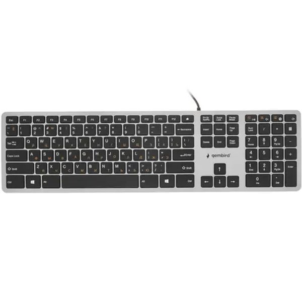Клавиатура ноутбучного типа  Gembird KB-8420,{USB, ножничный механизм, клавиши управления громкостью, 104 клавиши, кабель 1,5м}