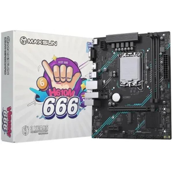 MAXSUN MS-H610M 666 WIFI6 D5 (Socket 1700, mATX, 2*DDR5, VGA/HDMI, 4*SATA3, 1*M.2, 1*PCIEx16/1*PCIEx1, 4*USB2.0, 2*USB 3.2 Gen1, LAN 1*1G, Bluetooth,  Wi-Fi 802.11ax, RTL)