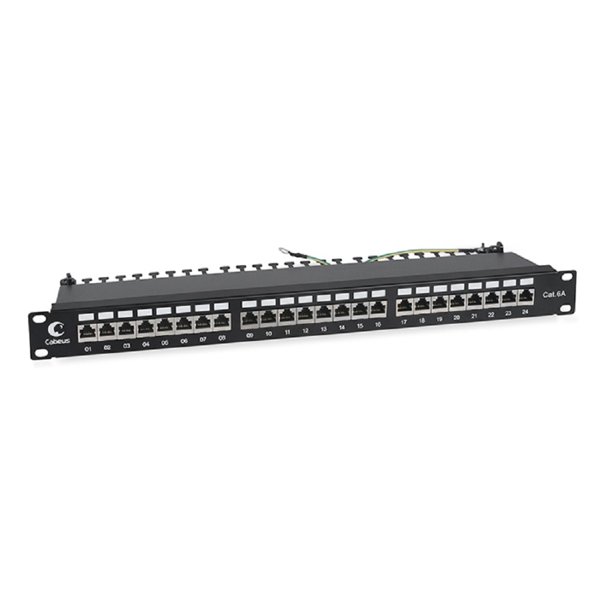Cabeus PL-24-Cat.6a-SH-Dual IDC Патч-панель 19" (1U), 24 порта RJ-45, категория 6a, полностью экранированная, с задним кабельным организатором
