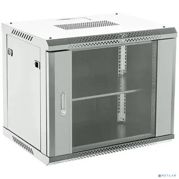 Rexant (04-0964-111) Шкаф коммутационный настенный 9U 600х450мм пер.дв.стекл 2 бок.пан. металл направл.под винты 60кг серый 230град. IP20 сталь
