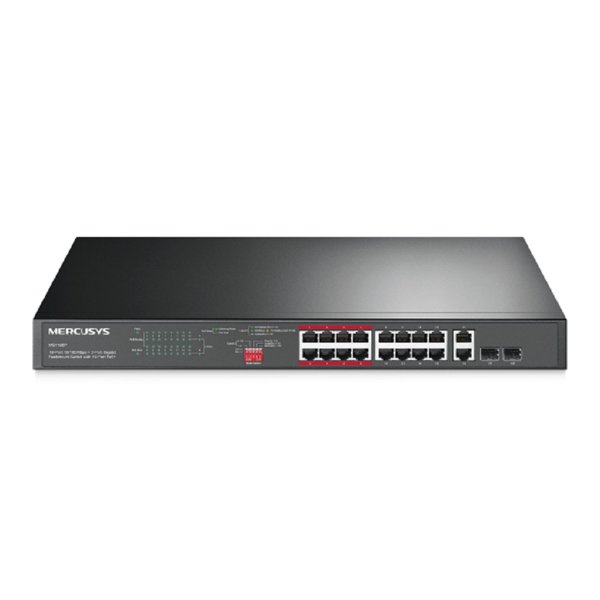 Mercusys MS118CP 16-портовый монтируемый в стойку PoE+ коммутатор 10/100 Мбит/с с 2 гигабитными портами