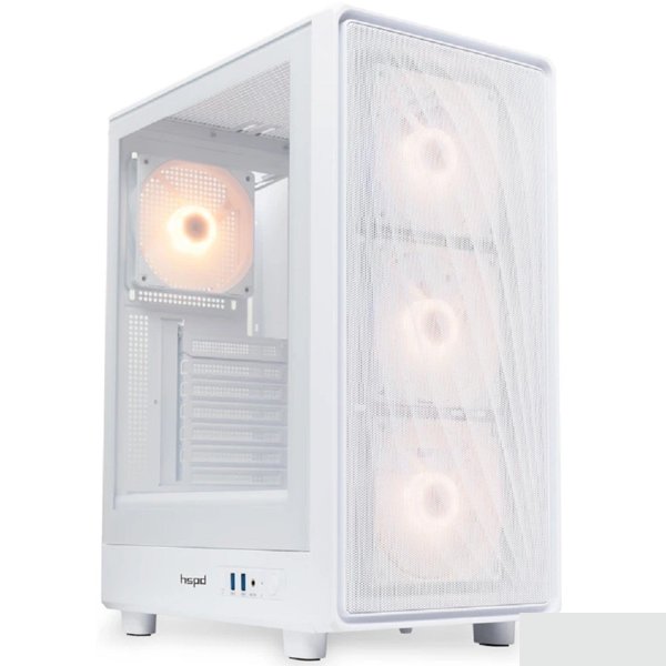 Case HSPD M510, Mesh Mid Tower, White, TG, 0.5 SPCC, 4x120mm ARGB (Orbis F1) ATX, mATX, mITX 180/280/160mm 1x2.5", 1x3.5", 7xPCI 2xUSB-A 3.0 517x277x418mm