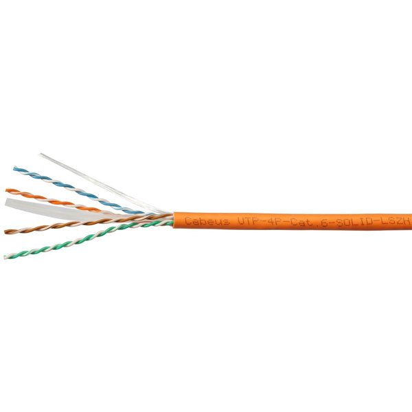 Cabeus UTP-4P-Cat.6-SOLID-LSZH-100 Кабель витая пара UTP (U/UTP), категория 6, 4 пары (23 AWG), одножильный, LSZH, нг(А)-HF, оранжевый (100 м)