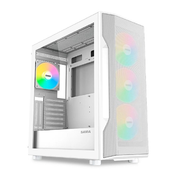 Case SAMA S40 White, Midi-Tower, TG, 4x120mm ARGB, 2xUSB 3.0 + 1xUSB 3.1 Type-C, ATX, mATX, mITX White