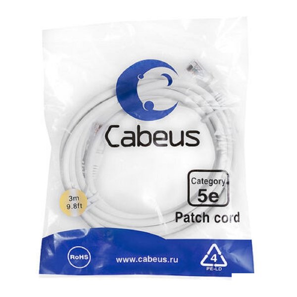Cabeus PC-UTP-RJ45-Cat.5e-3m-WH Патч-корд UTP, категория 5e, 3 м, неэкранированный, белый