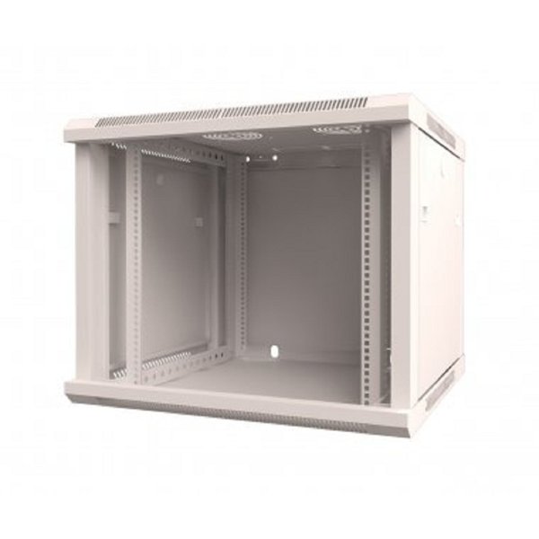 Rexant (04-0966-111) Настенный шкаф 19" 9U 600х600х501 (ШхГхВ), дверь стекло, металлическая задняя стенка, боковые съемные стенки, RAL 7035