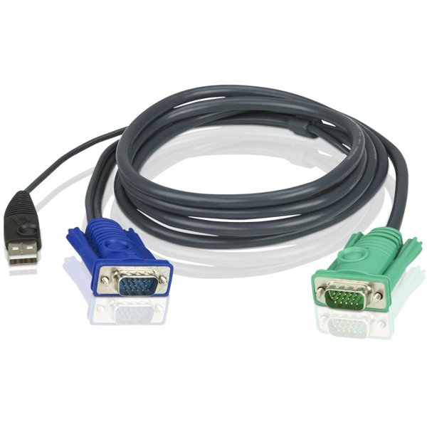 ATEN 2L-5201U Кабель KVM  USB(тип А Male)+HDB15(Male) <->  SPHD15(Male) 1,2м., черный.