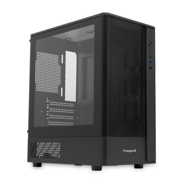 Case HSPD M332, Mesh Mini-tower, Black, TG, 0.4 SPCC, no fans, mATX, mITX, 160/285/170mm, 1x2.5", 1x3.5", 4xPCI, 1xUSB-A 3.0, 1xUSB-A 1.0, 387x197x325mm