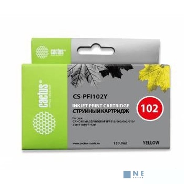 CACTUS PFI-102Y Картридж струйный для Canon iPF500/iPF600/iPF700/ MFP M40/iPF765/LP17/LP24, желтый (130мл)