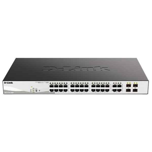 D-Link DGS-1210-28MP/F4A Управляемый L2 коммутатор с 24 портами 10/100/1000Base-T и 4 комбо-портами 100/1000Base-T/SFP (24 порта PoE 802.3af/at, PoE-бюджет 370 Вт)