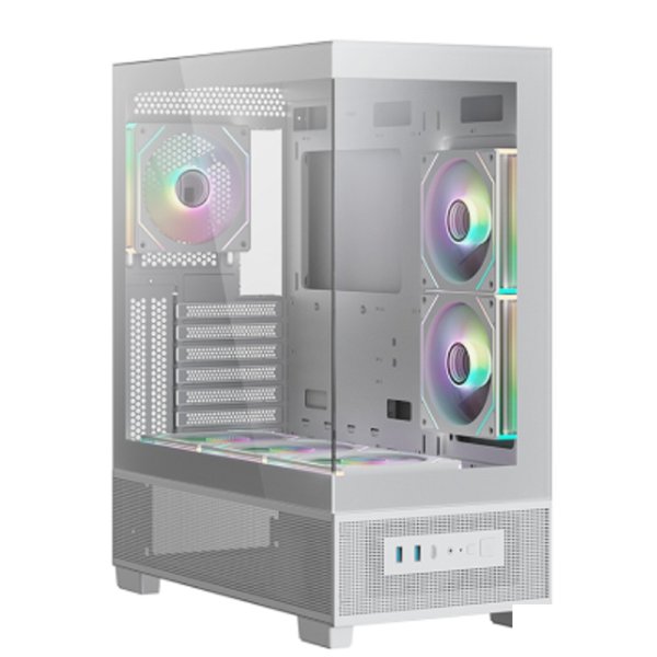 XASTRA Корпус Q500 3ARGB-C10 White ATX/Aquarium/Screewless/ 3x120mm ARGB PWM FM fans/Argb+PWM HUB 10port/ Q500-3FM12A-C10-WH