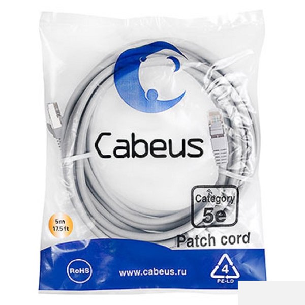 Cabeus PC-FTP-RJ45-Cat.5e-5m Патч-корд F/UTP, категория 5е, 2xRJ45/8p8c, экранированный, серый, PVC, 5м