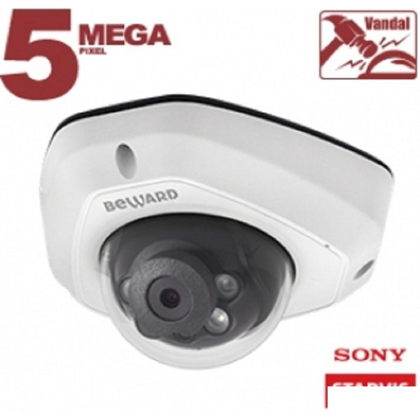 BEWARD SV3212DM Купольная IP-камера 5 Мп, 1/2.8'' КМОП Sony Starvis, 2xWDR до 120 дБ, 3 потока H.265/Н.264 HP/MP/BP, MJPEG, 30к/с, 2592x1944, объектив 2.8 / 3.6 / 6 мм (на выбор)