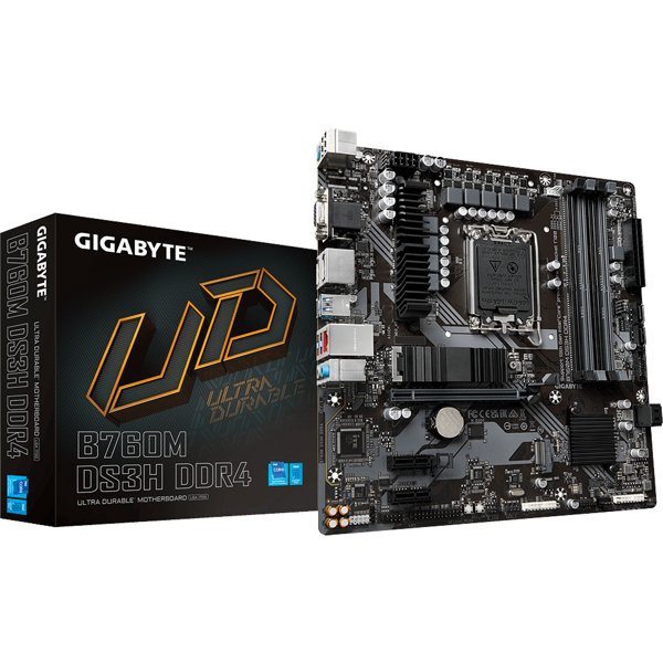 Gigabyte B760M DS3H DDR4 {Socket 1700, Intel®B760, 4xDDR4-3200, D-SUB+HDMI+DP+DP, 1xPCI-Ex16, 2xPCI-Ex1, 4xSATA3(RAID 0/1/5/10), 2xM.2, 8Ch Audio, 2,5GbLan, (2+4)xUSB2.0, (3+2)xUSB3.2, (1+0)xUSB3.2}