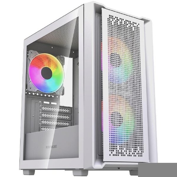 Powercase Корпус Mistral SM04 ARGB, Tempered Glass, Front Nylon Filter, 3x120mm ARGB PWM fans, белый, mATX  (CMMSM04W-A3)