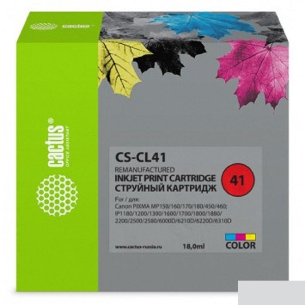 Cactus CL-41 Картридж  для Canon Pixma MP150/MP160/MP170/MP180/MP210/MP220/MP450/MP460/MP470/iP1200/iP1300/iP1600/iP1700/iP1800/iP190, голубой/пурпурный/желтый