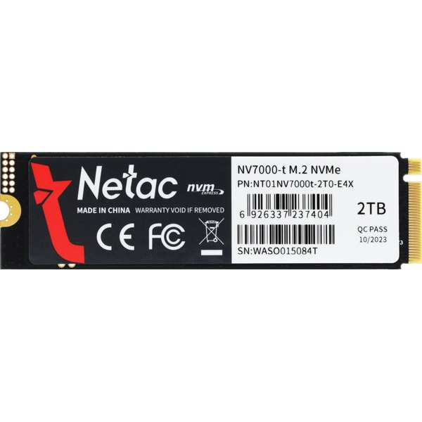 Твердотельный накопитель Netac NV7000-t 2Tb [NT01NV7000T-2T0-E4X] M.2 2280, PCI-E 4.0 x4, 3D NAND, 7300/6700MBs, NVMe 1.4, 1280TBW, heatsink