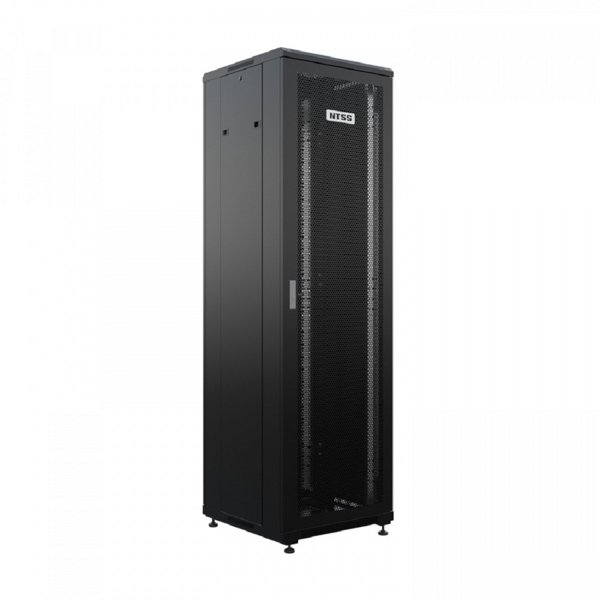 NTSS Шкаф напольный универсальный серверный NTSS R 42U 600х600мм, 4 профиля 19, двери перфорированная и сплошная металл, боковые стенки съемные, регулируемые опоры, разобранный, черный RAL 9005 NTSS-R