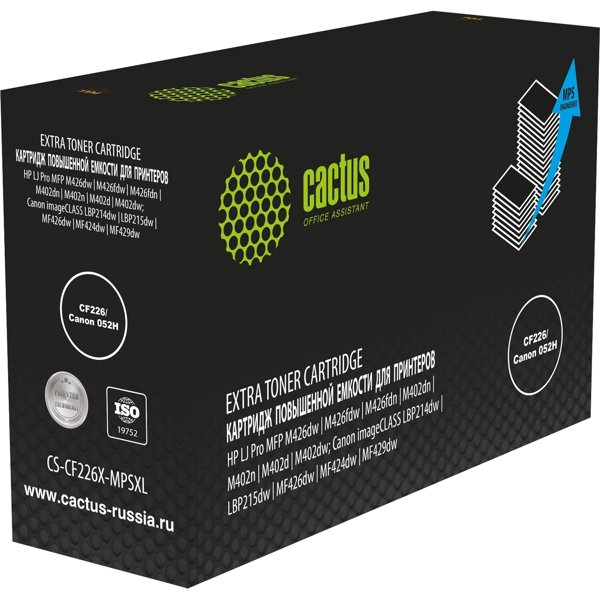 Картридж лазерный Cactus CS-CF226X-MPSXL CF226/Canon 052H черный (15000стр.) для HP LJ Pro MFP M426dw/M426fdw/M426fdn/M402dn/M402n/M402d/M402dw; Canon imageCLASS LBP214dw/LBP215dw/MF426dw/MF424dw/MF42