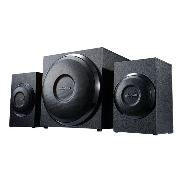 MICROLAB M-110 черный {10 Вт RMS, Распределение мощности 2,5 Вт х 2 +5 W, Нелинейные искажения 0,5% 1 В 1 кГц, Частотный диапазон 40-20 кГц, Соотношение сигнал/шум 70 дБ, Разделение каналов 40 дБ}