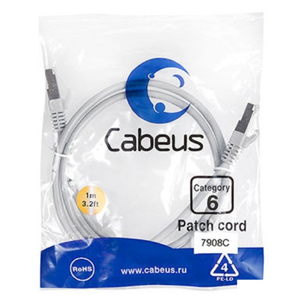 Cabeus PC-FTP-RJ45-Cat.6-1m-LSZH Патч-корд F/UTP, категория 6, 2xRJ45/8p8c, экранированный, серый, LSZH, 1м