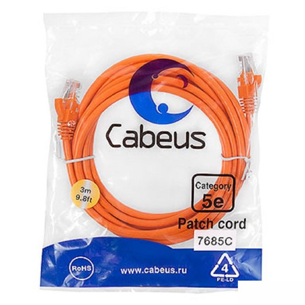 Cabeus PC-UTP-RJ45-Cat.5e-3m-OR Патч-корд U/UTP, категория 5е, 2xRJ45/8p8c, неэкранированный, оранжевый, 3м