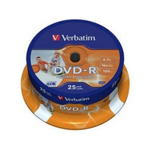 Verbatim Диск DVD-R 4,7Gb 16x Cake Box Printable (25шт) (43538)