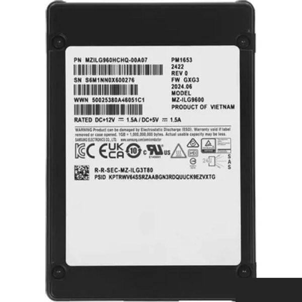 Samsung SSD 960GB PM1653, 2.5" 15mm, SAS 24Gb/s, 3D TLC, MZILG960HCHQ-00A07